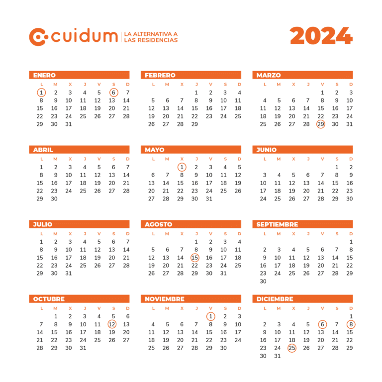 Calendario laboral 2024 Vacaciones y descanso para las cuidadoras